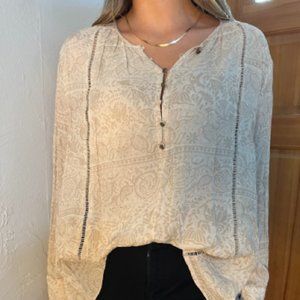 Tan Floral Print Long Sleeve Blouse